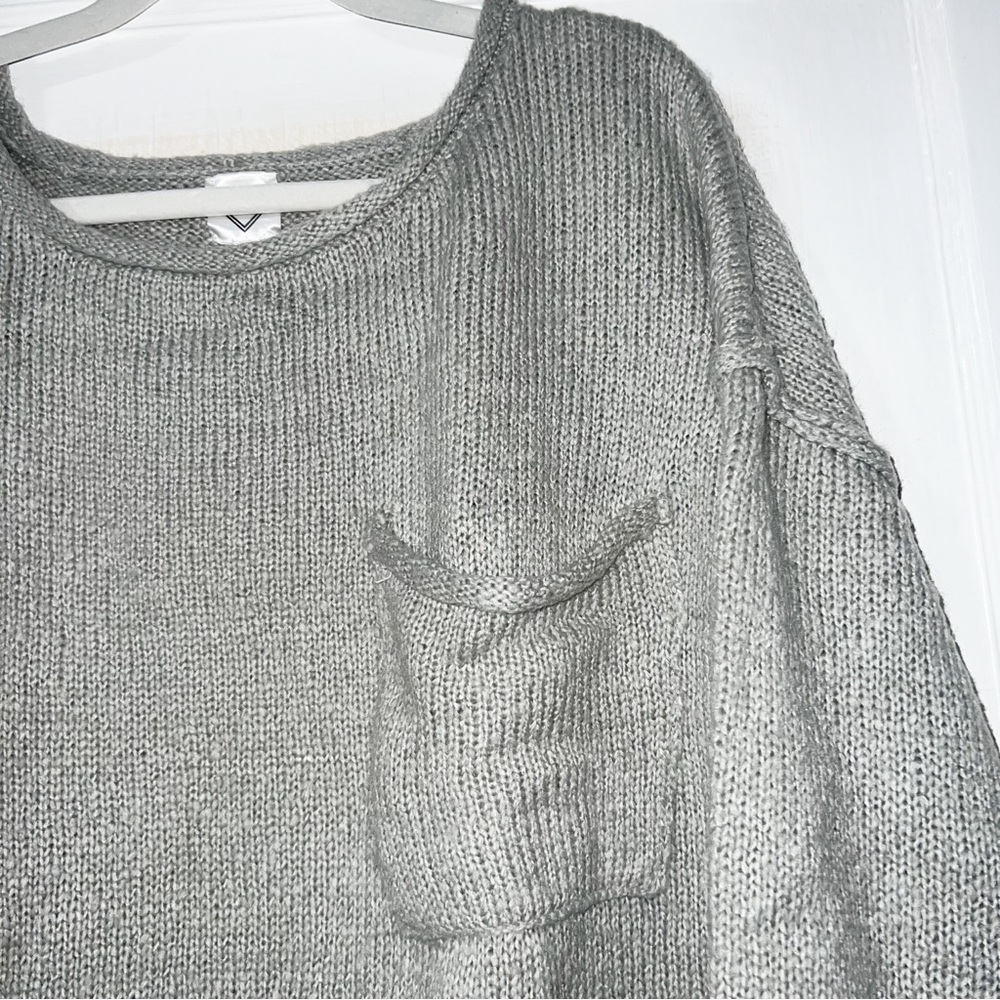 Freshman 1996 Wide Neck Distressed Knit Sweater - Gray, Size M - Picture 3 of 12